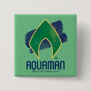 Justice League Brush & Halftone Aquaman Symbol 15 Cm Square Badge