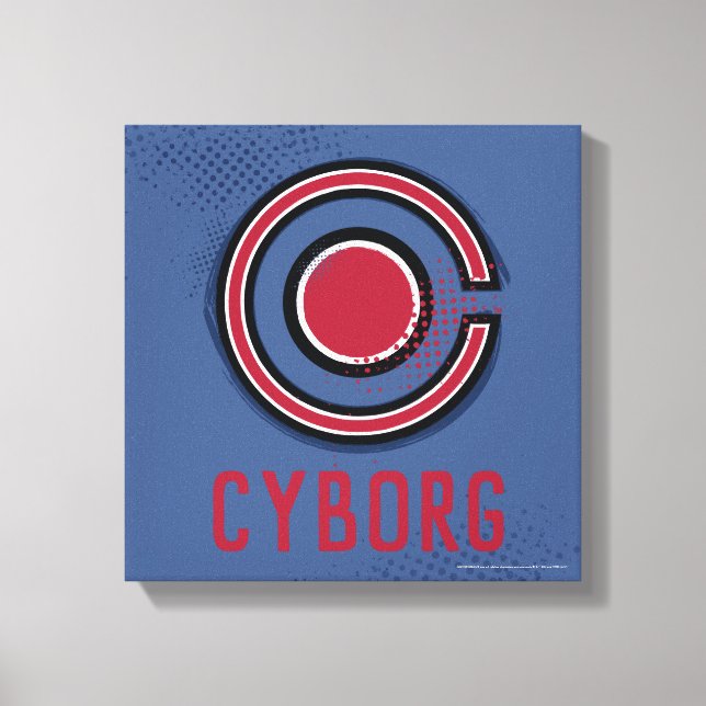 Justice League | Brush & Halftone Cyborg Symbol Canvas Print (Front)