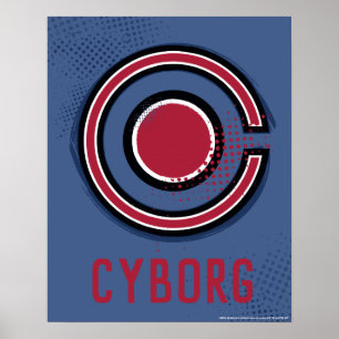 Justice League Brush & Halftone Cyborg Symbol Poster