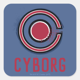 Justice League   Brush & Halftone Cyborg Symbol Square Sticker