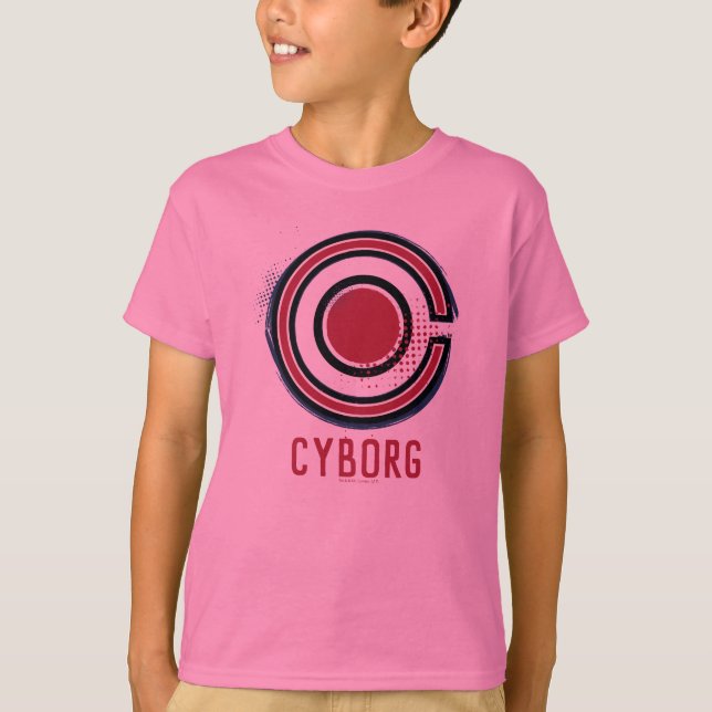 Justice League | Brush & Halftone Cyborg Symbol T-Shirt (Front)