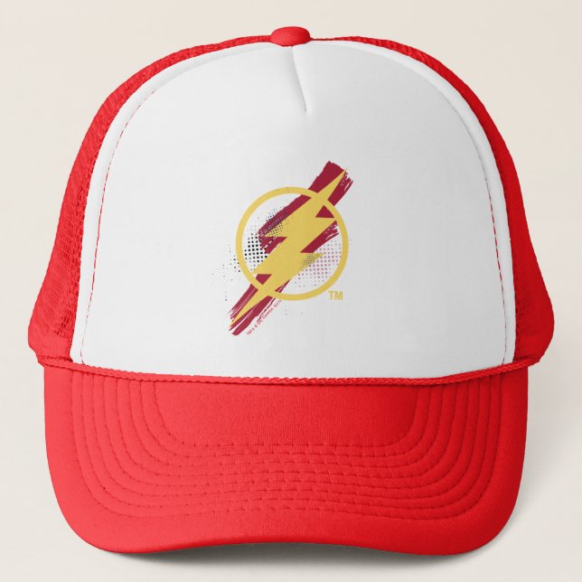 Justice League | Brush & Halftone Flash Symbol Trucker Hat (Front)