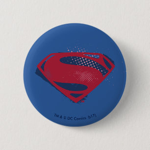 Justice League   Brush & Halftone Superman Symbol 6 Cm Round Badge