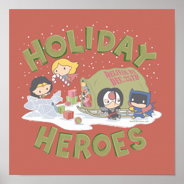 Justice League Chibi Delivering Presents Poster (Front)