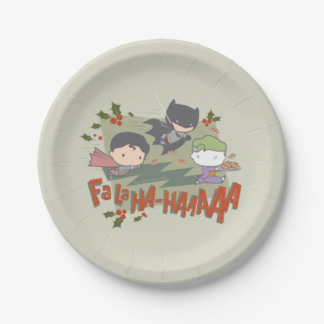 Justice League Chibi Holiday Cookie Chase Paper Plate (Front)