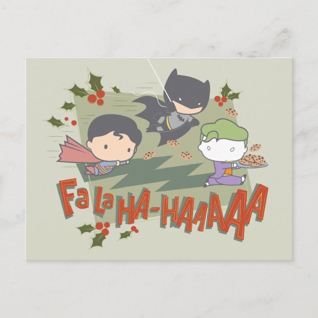 Justice League Chibi Holiday Cookie Chase Postcard (Front)