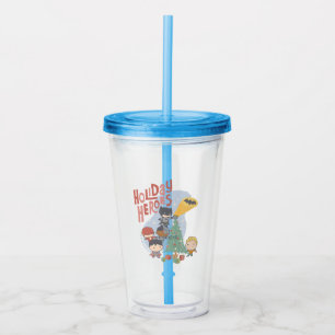Justice League Chibi Holiday Tree Decorating Acrylic Tumbler