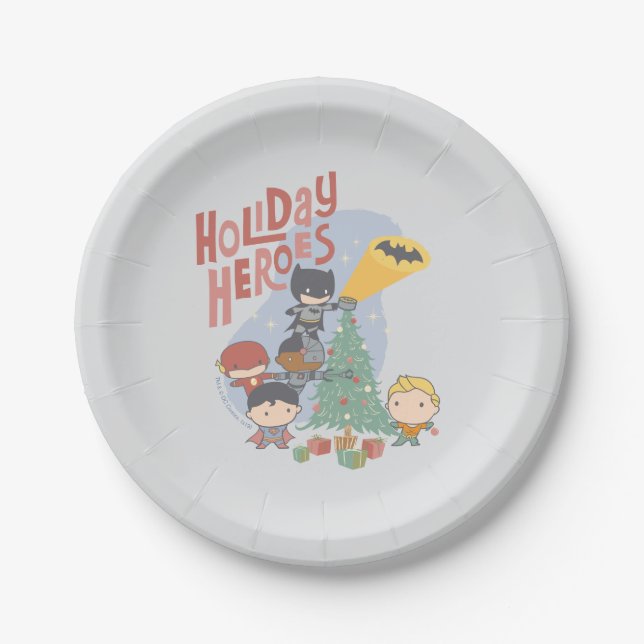 Justice League Chibi Holiday Tree Decorating Paper Plate (Front)