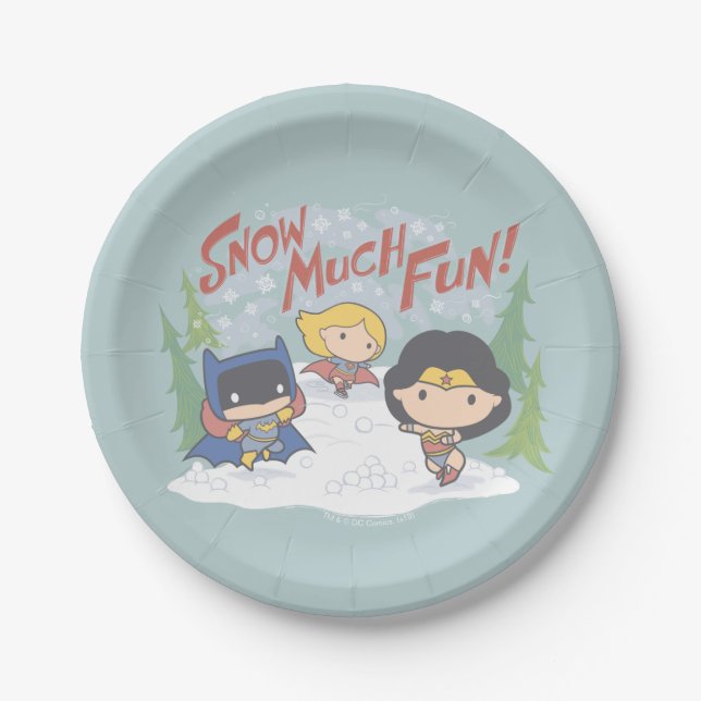 Justice League Chibi Snowball Fight Paper Plate (Front)