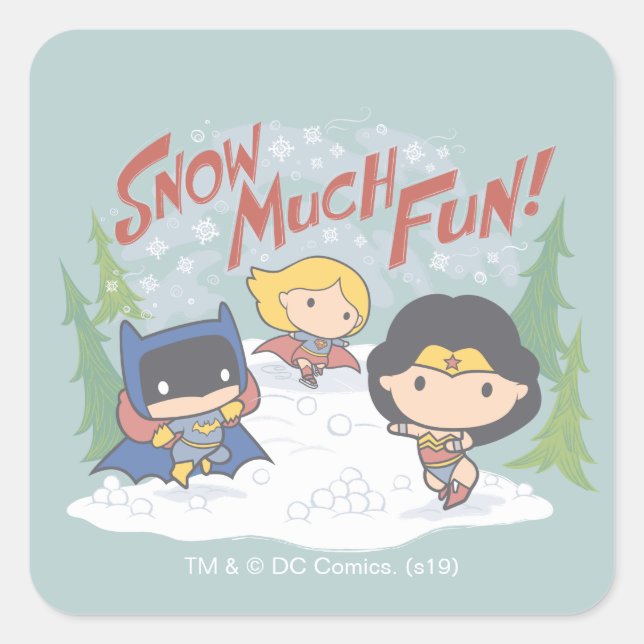 Justice League Chibi Snowball Fight Square Sticker (Front)