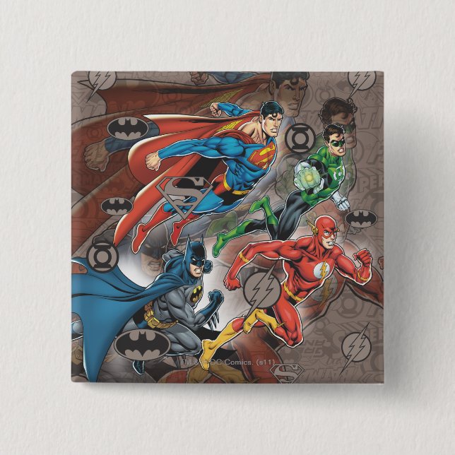Justice League Collage 15 Cm Square Badge (Front)