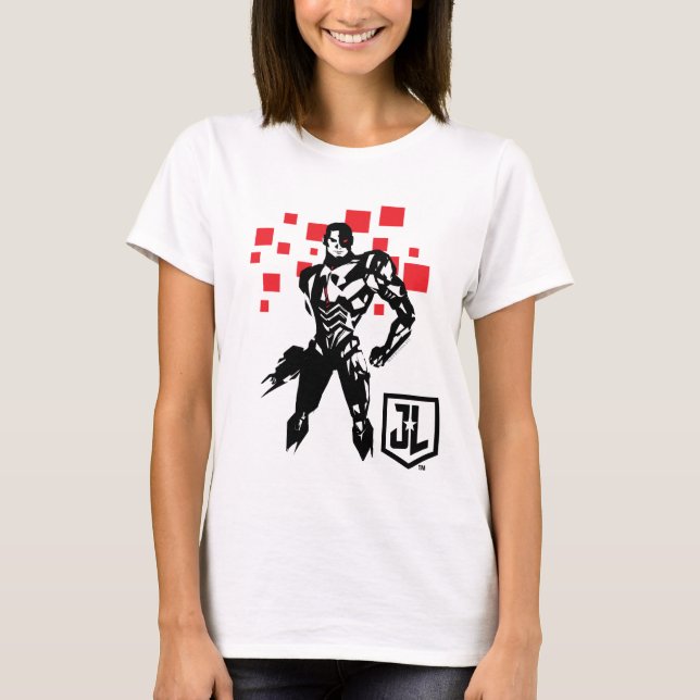 Justice League | Cyborg Digital Noir Pop Art T-Shirt (Front)