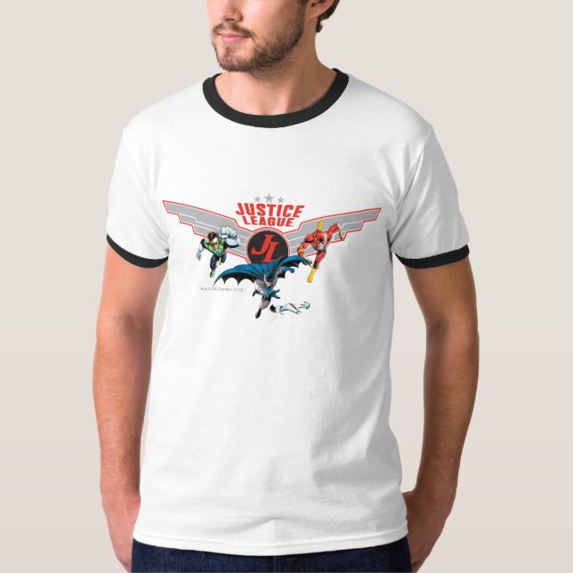 Justice League Flying Air Badge and Heroes T-Shirt (Front)
