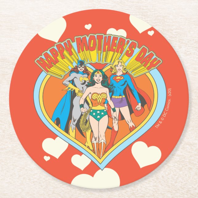 Justice League | Happy Mother's Day Round Paper Coaster (Front)