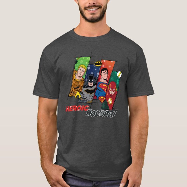 Justice League "Heroic Holidays!" T-Shirt (Front)