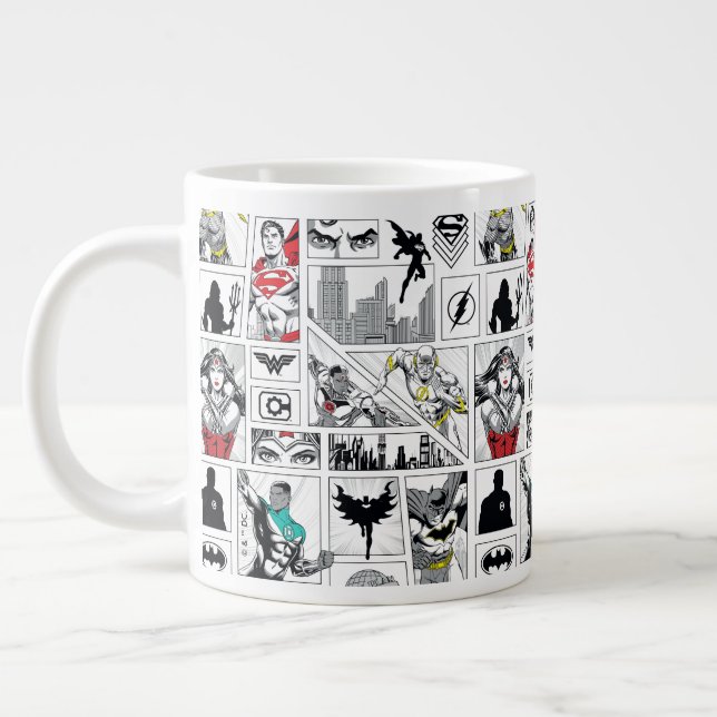 Justice League Heroic Panel Pattern Large Coffee Mug (Left)