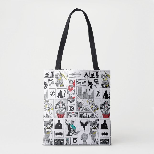 Justice League Heroic Panel Pattern Tote Bag (Front)