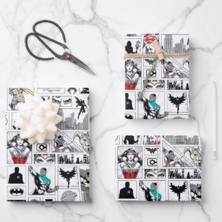 Justice League Heroic Panel Pattern Wrapping Paper Sheet