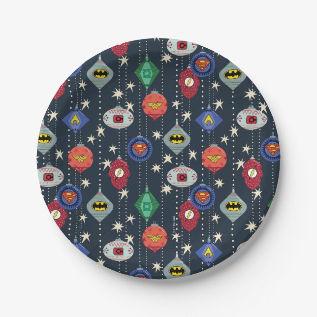 Justice League Holiday Bauble Pattern Paper Plate (Front)