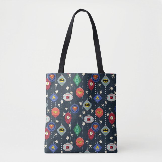 Justice League Holiday Bauble Pattern Tote Bag (Front)