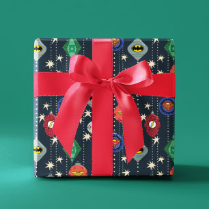 Justice League Holiday Bauble Pattern Wrapping Paper