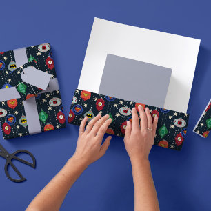 Justice League Holiday Bauble Pattern Wrapping Paper Sheet