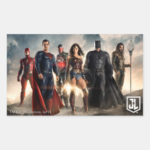 Justice League   Justice League On Battlefield Rectangular Sticker