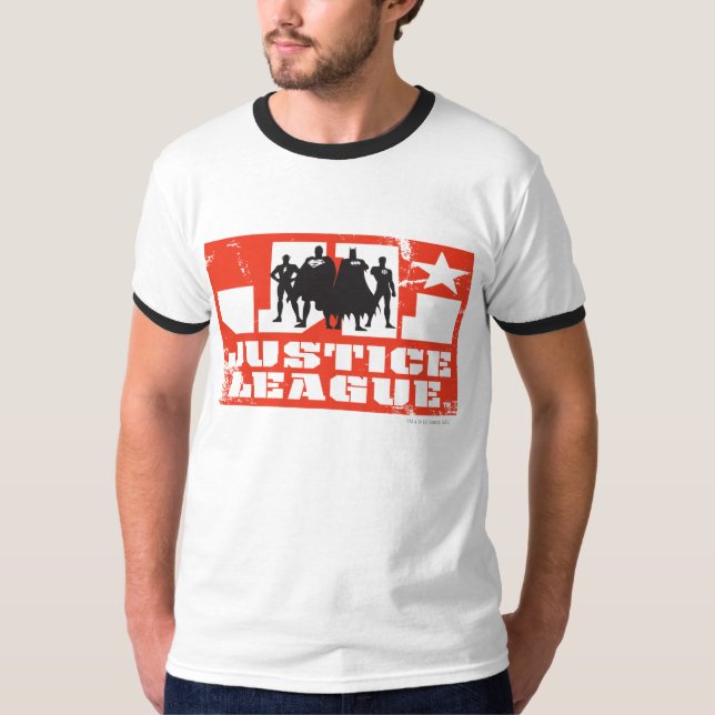Justice League Logo and Character Silhouettes T-Shirt (Front)