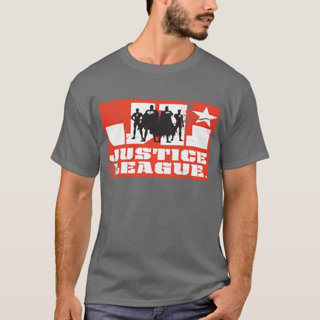 Justice League Logo and Character Silhouettes T-Shirt (Front)
