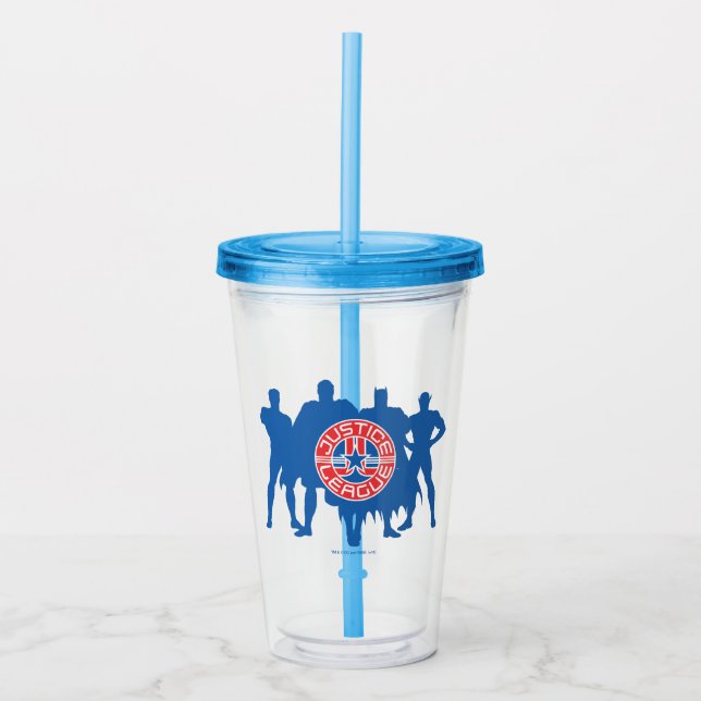Justice League Logo and Solid Character Background Acrylic Tumbler (Front)