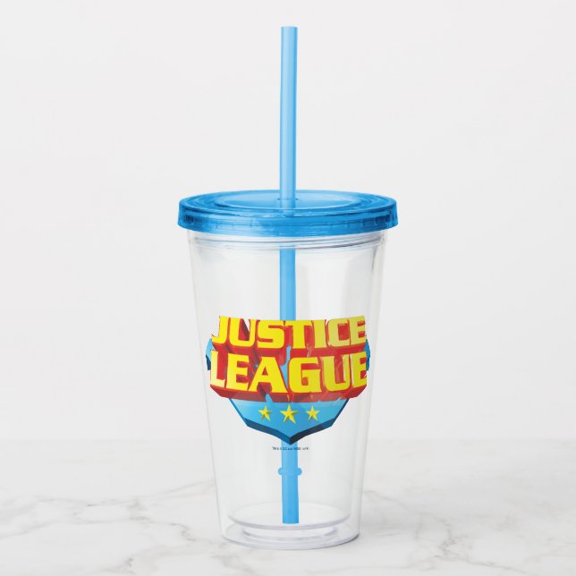 Justice League Name and Shield Logo Acrylic Tumbler (Front)