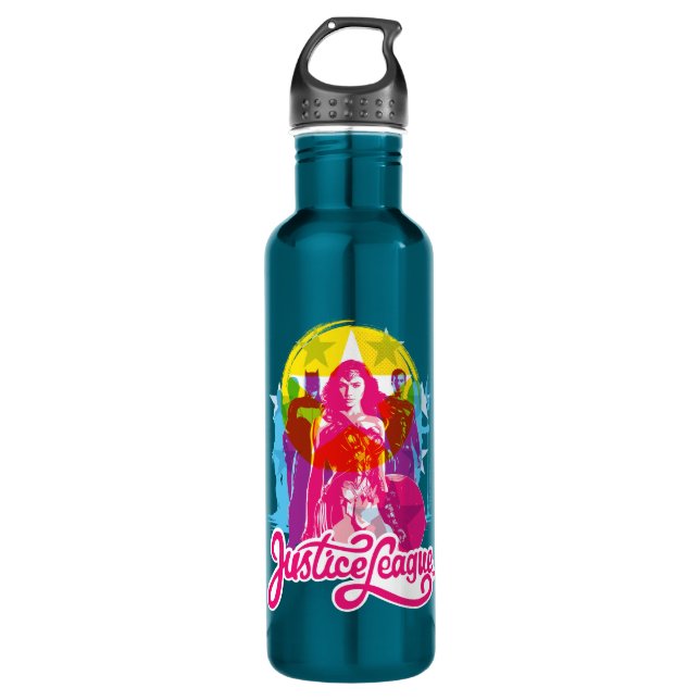 Justice League | Retro Group & Logo Pop Art 710 Ml Water Bottle (Front)
