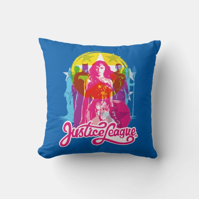 Justice League | Retro Group & Logo Pop Art Cushion (Front)