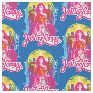 Justice League Retro Group & Logo Pop Art Fabric