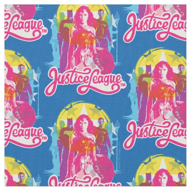 Justice League | Retro Group & Logo Pop Art Fabric (Close Up)