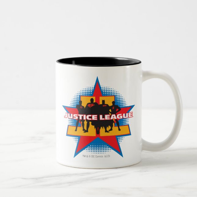Justice League Silhouettes and Star Background Two-Tone Coffee Mug (Right)