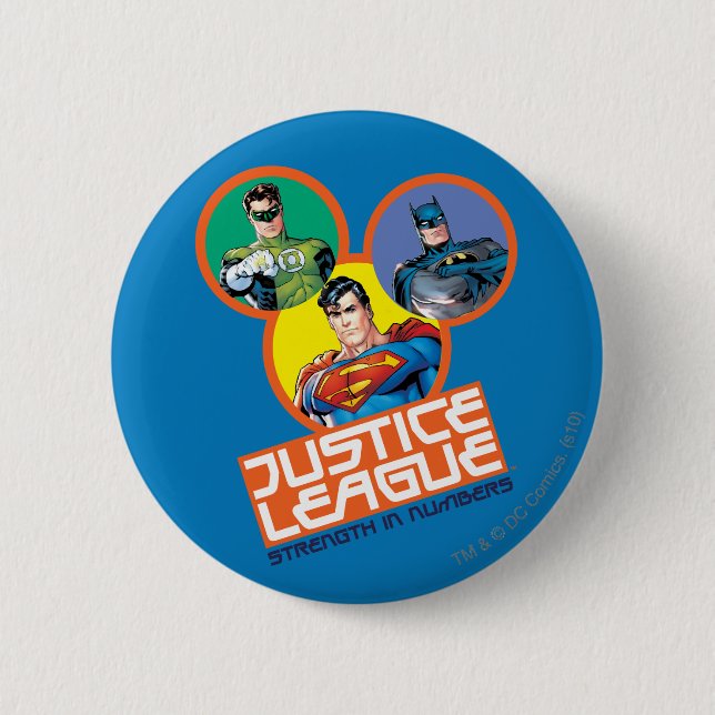 Justice League "Strength in Numbers" 6 Cm Round Badge (Front)