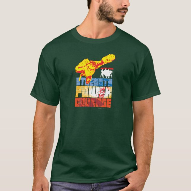 Justice League Strength. Power. Courage. Character T-Shirt (Front)