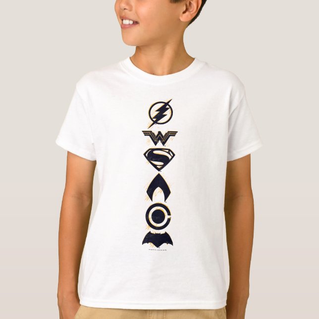 Justice League | Stylised Team Symbols Lineup T-Shirt (Front)