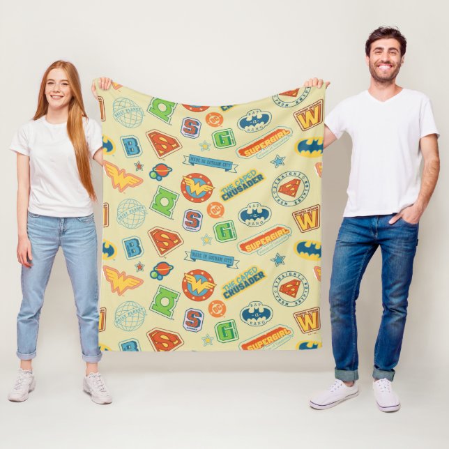 Justice League Super Hero Badge Pattern Fleece Blanket (In Situ)