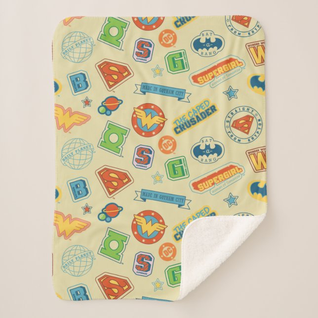Justice League Super Hero Badge Pattern Sherpa Blanket (Front)