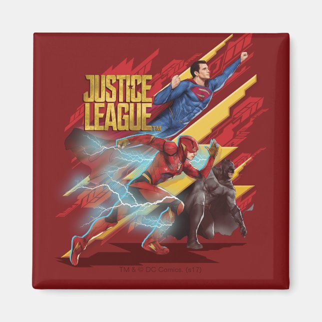 Justice League | Superman, Flash, & Batman Badge Magnet (Front)