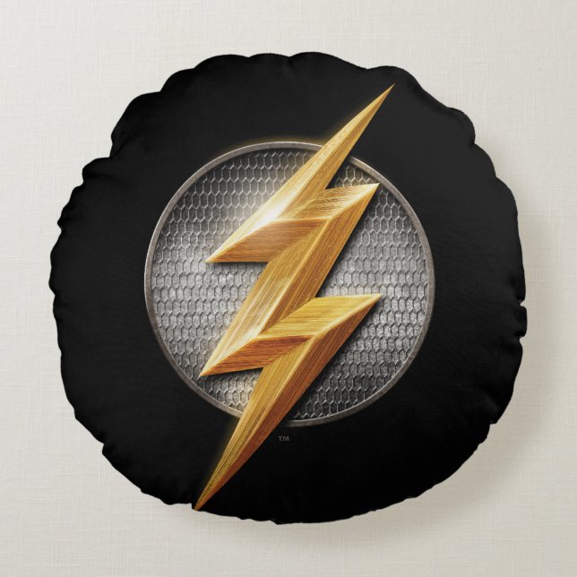 Justice League | The Flash Metallic Bolt Symbol Round Cushion (Front)