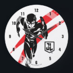 Justice League | The Flash Running Noir Pop Art Large Clock<br><div class="desc">Check out this black and white stylised drawing of Justice League's The Flash as he runs at top speed. This pop art inspired graphic is accented by red dashes trailing behind The Flash.</div>