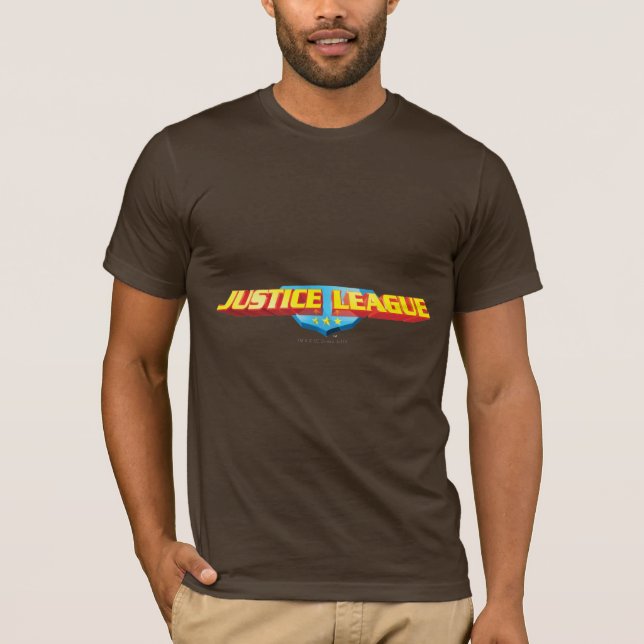 Justice League Thin Name and Shield Logo T-Shirt (Front)