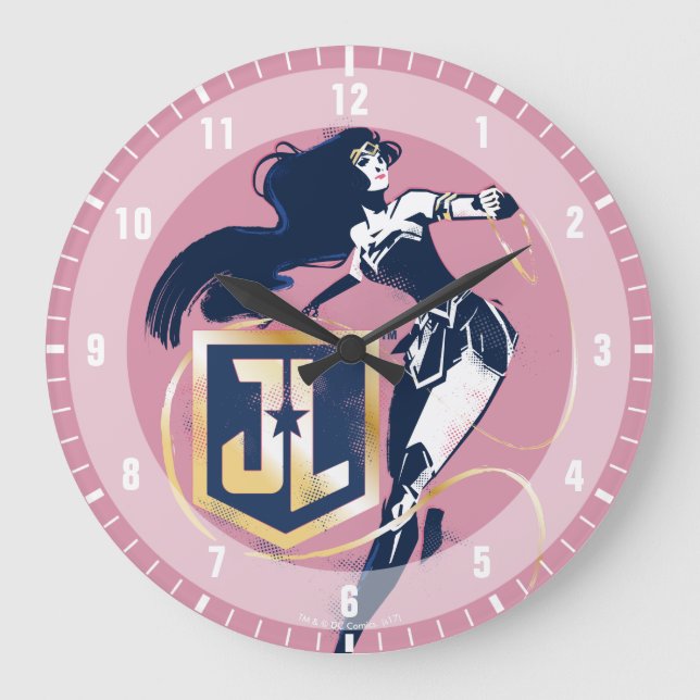 Justice League | Wonder Woman & JL Icon Pop Art Large Clock (Front)
