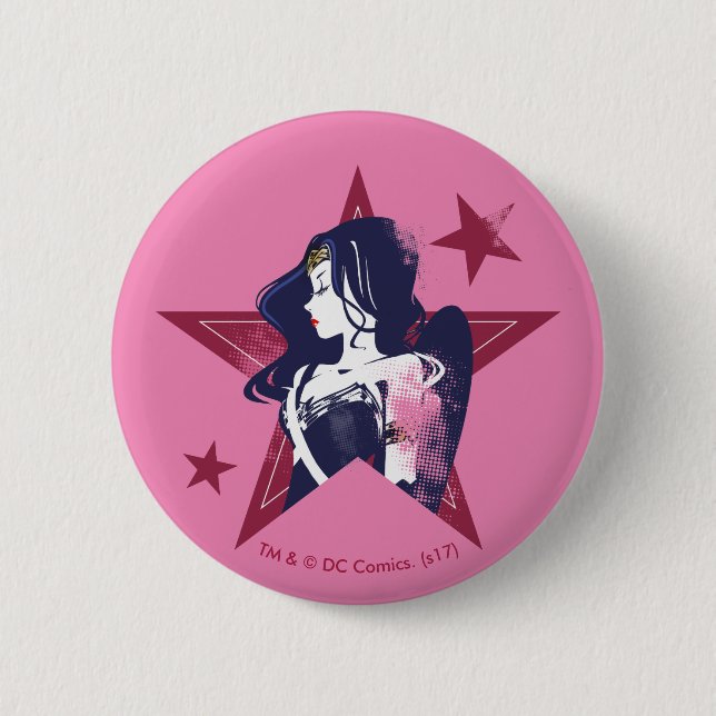Justice League | Wonder Woman & Stars Pop Art 6 Cm Round Badge (Front)