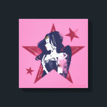 Justice League | Wonder Woman & Stars Pop Art Canvas Print<br><div class="desc">Check out Justice League's Wonder Woman drawn in high contrast noir style,  turned and facing to the left inside of a red star. This graphic is accented with halftone dots to give it a nostalgic comic book feel.</div>