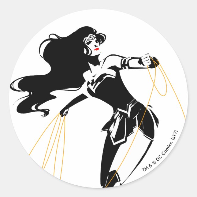 Justice League | Wonder Woman With Lasso Pop Art Classic Round Sticker (Front)