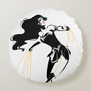 Justice League   Wonder Woman With Lasso Pop Art Round Cushion
